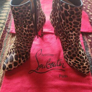 85mm So Eleonor Calf Hair Pony Fur Leopard Print Booties E223